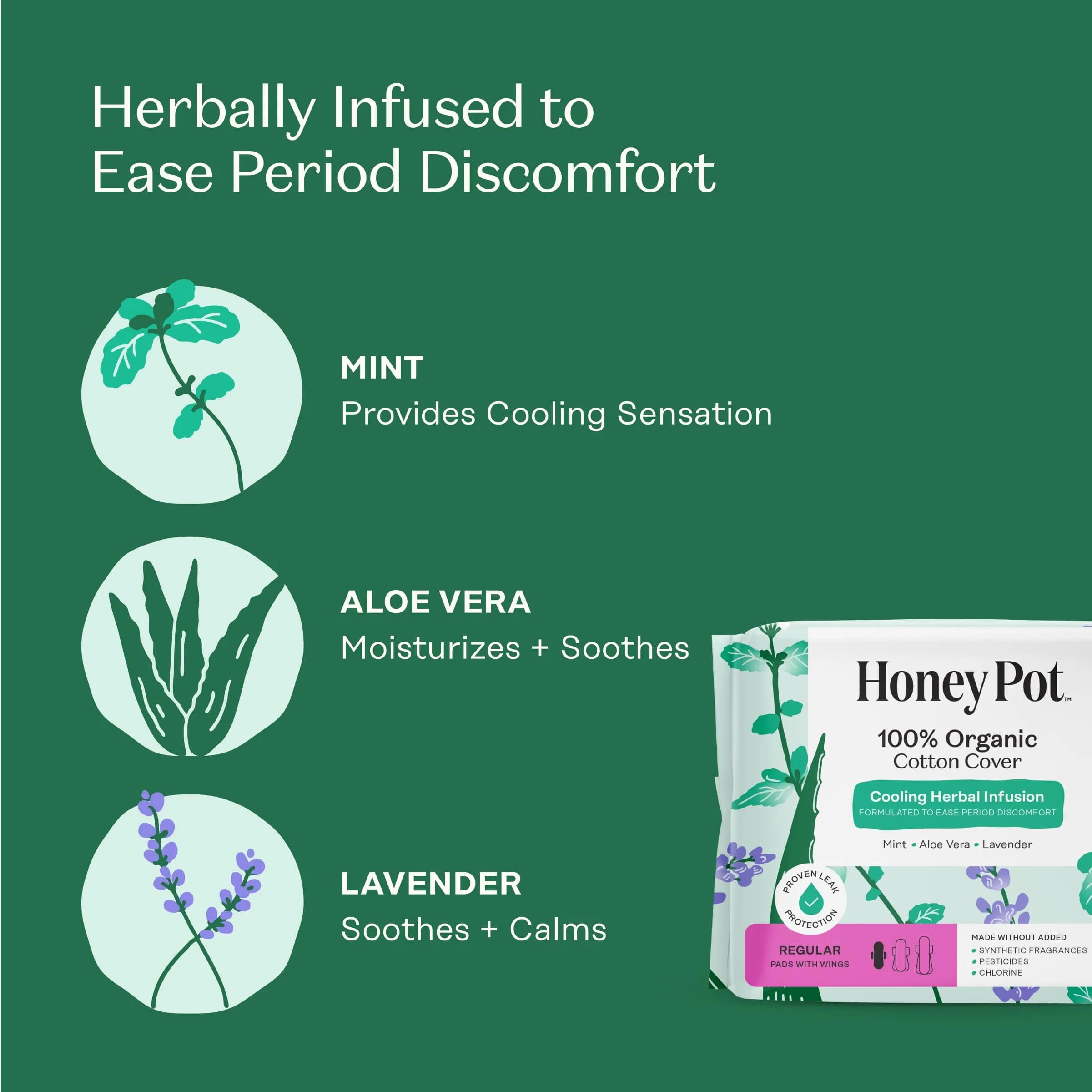 The Honey Pot Company Cooling Herbal Regular Pads 20 Count | Dermatologist Tested for Sensitive Skin - view 3