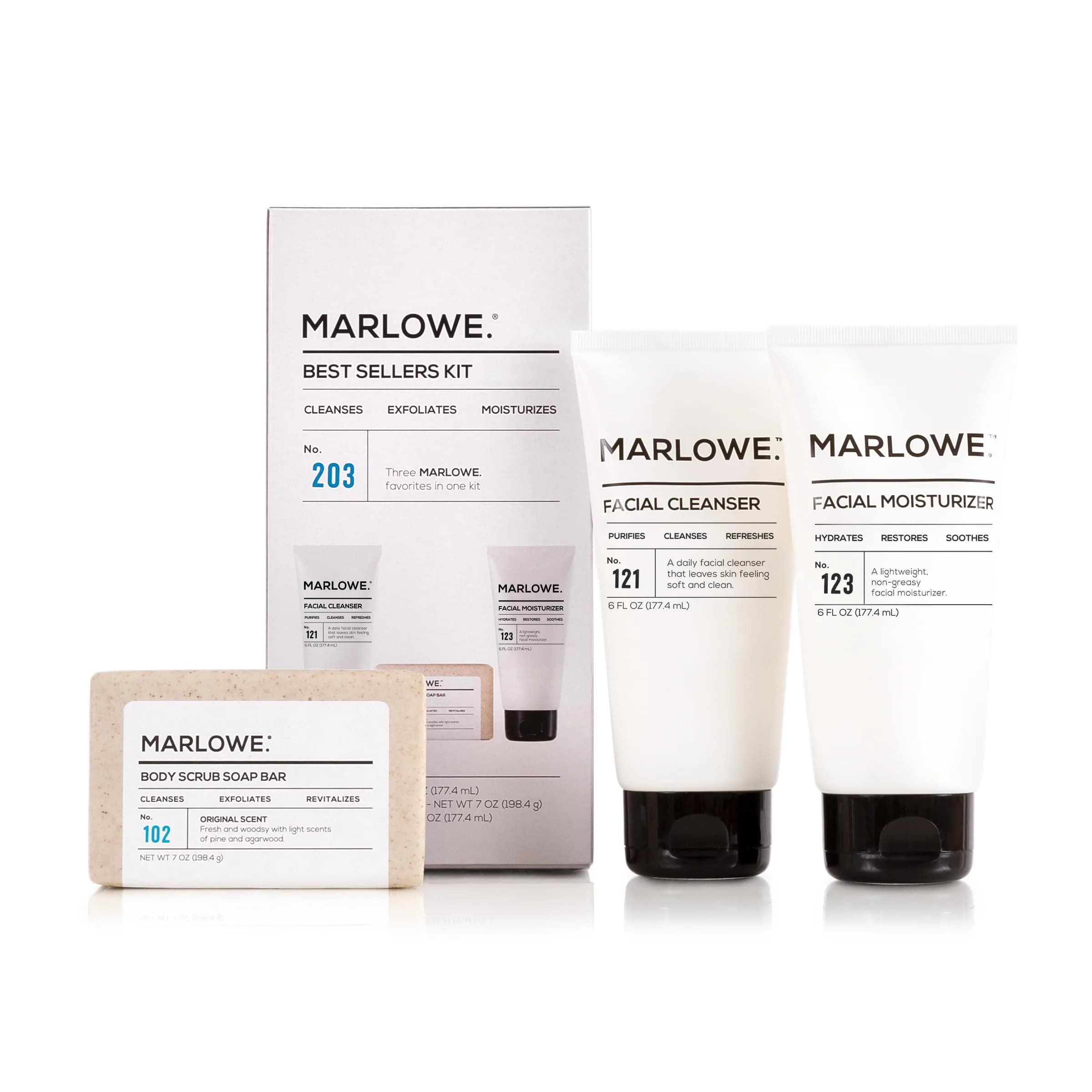 MARLOWE. Men's Skin Care Set, Best Sellers Kit, Soap, Cleanser, Moisturizer | Gentle Daily Grooming