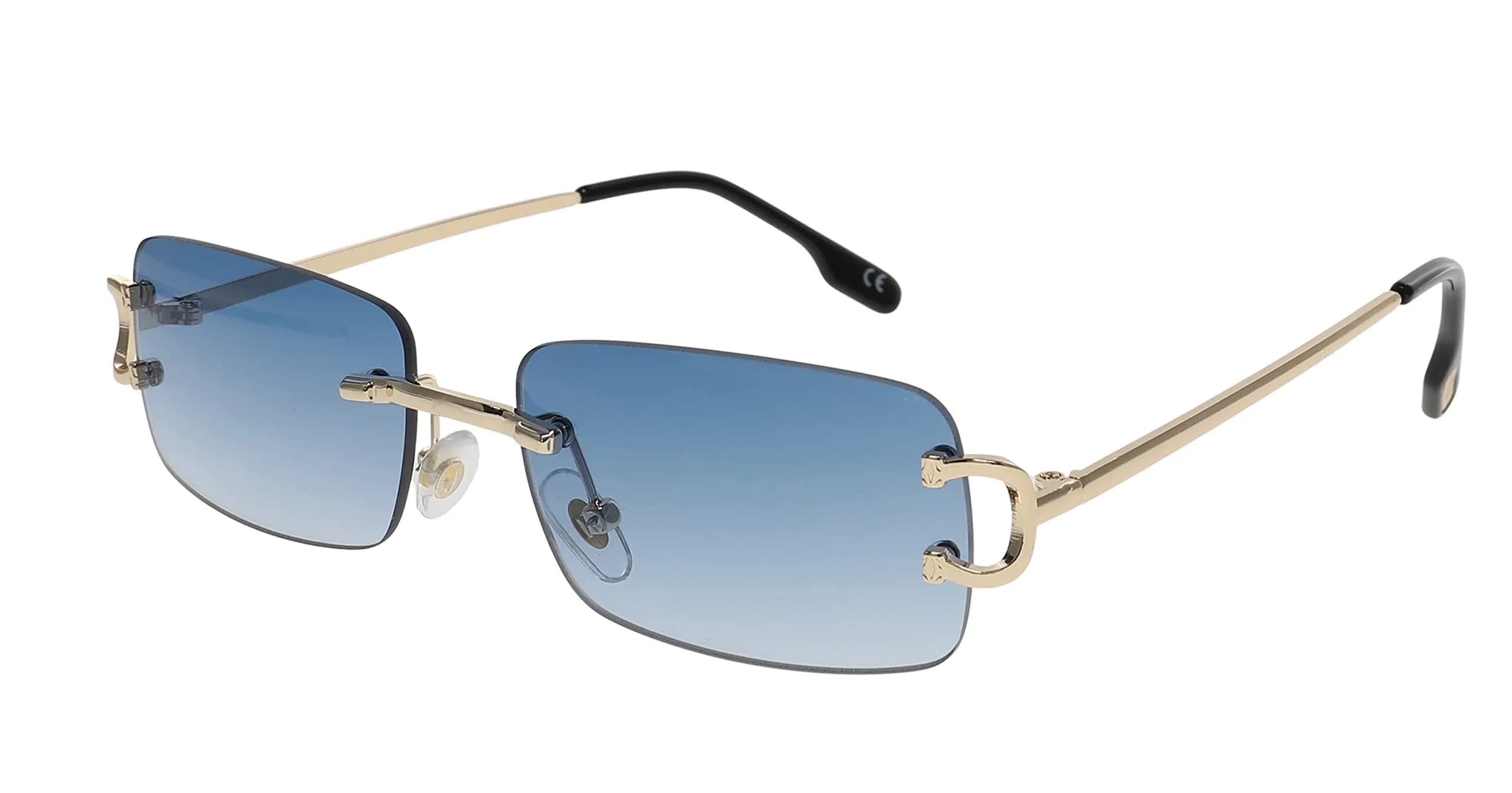 FLAWLESS EYEWEAR Classy Elegant Sophisticated Style Clear Lens Eyeglasses Gold Rimless Frame 55mm (Blue) — Blue