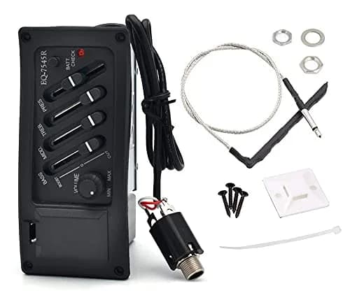 Jiayouy 4 Band EQ-7545R Guitar Pickup Preamp Amplifier with Tuner 10.5cm (4.1in) | For Acoustic Guitars thumbnail 1