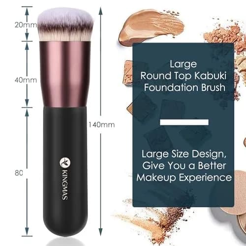 KINGMAS Round Foundation Brush, Premium Face Kabuki Makeup Brush with Synthetic Bristles, Black (1 Count) thumbnail 5
