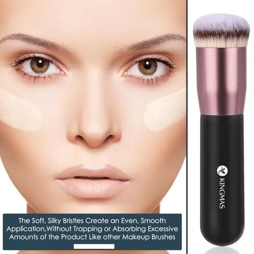 KINGMAS Round Foundation Brush, Premium Face Kabuki Makeup Brush with Synthetic Bristles, Black (1 Count) thumbnail 7
