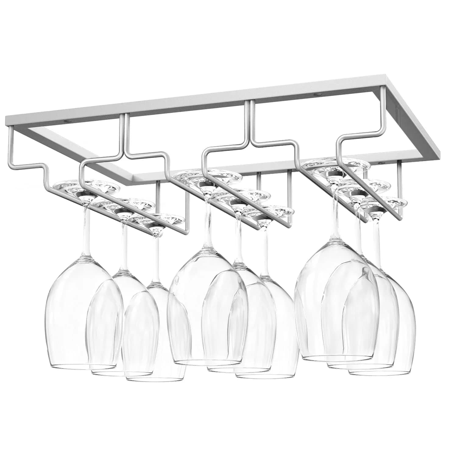 Nuovoware Wine Glass Rack, 3 Rows, Nano Silver | Space Saving, Durable Iron, Fits Various Glasses