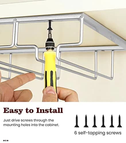 Nuovoware Wine Glass Rack, 3 Rows, Nano Silver | Space Saving, Durable Iron, Fits Various Glasses thumbnail 4
