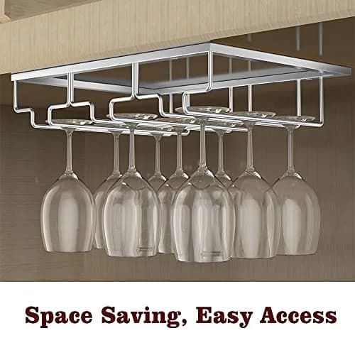 Nuovoware Wine Glass Rack, 3 Rows, Nano Silver | Space Saving, Durable Iron, Fits Various Glasses thumbnail 2