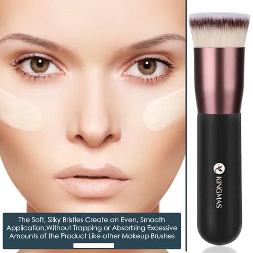 KINGMAS Flat Top Kabuki Foundation Brush Black | Premium Makeup Brush for Liquid, Cream, Powder, Blush, Buffing, Stippling thumbnail 7