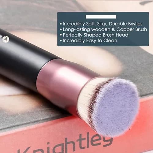 KINGMAS Flat Top Kabuki Foundation Brush Black | Premium Makeup Brush for Liquid, Cream, Powder, Blush, Buffing, Stippling thumbnail 2