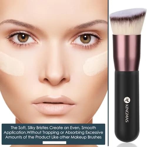 KINGMAS Angled Top Foundation Brush for Liquid, Cream, Powder, Blush Buffing Stippling Face Makeup Tools Black | Premium Synthetic Bristle Brush thumbnail 6