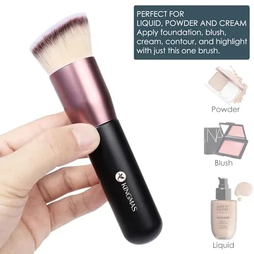 KINGMAS Angled Top Foundation Brush for Liquid, Cream, Powder, Blush Buffing Stippling Face Makeup Tools Black | Premium Synthetic Bristle Brush thumbnail 2