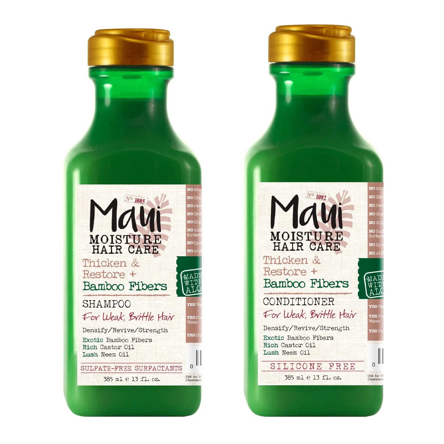 Maui Moisture Thicken & Restore Bamboo Fibers Shampoo and Conditioner Set | 26 Fl Oz (Pack of 2) | Strengthens & Softens Curly Hair - main product image