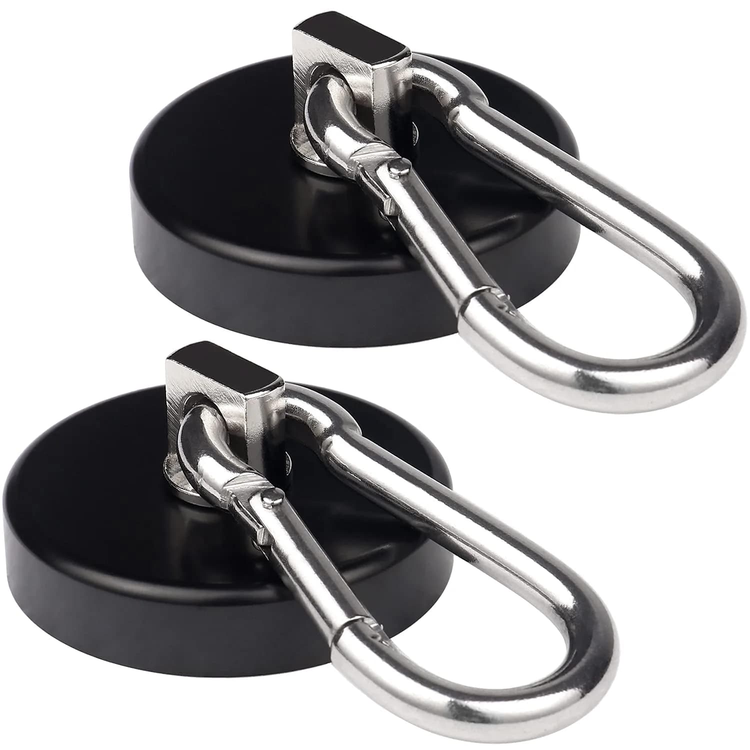 WELLZEER Heavy Duty Magnetic Hooks 170lbs Black 2-Pack | Swiveling Carabiner for Industrial Garages & Kitchens - main product image