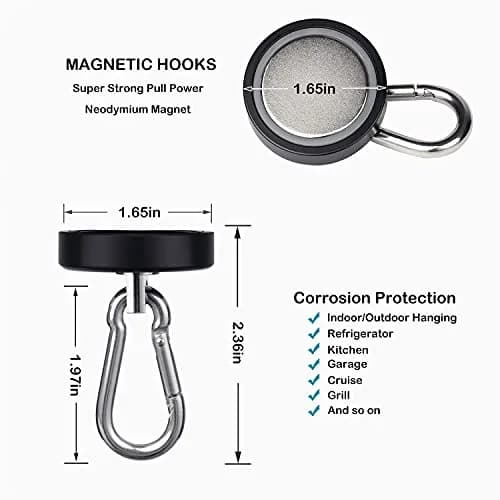WELLZEER Heavy Duty Magnetic Hooks 170lbs Black 2-Pack | Swiveling Carabiner for Industrial Garages & Kitchens thumbnail 5