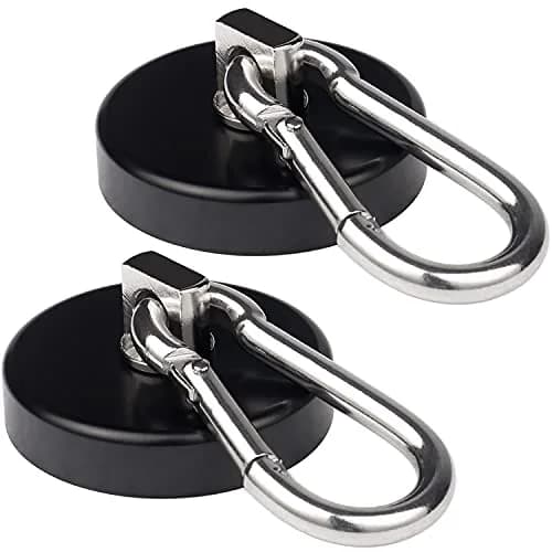 WELLZEER Heavy Duty Magnetic Hooks 170lbs Black 2-Pack | Swiveling Carabiner for Industrial Garages & Kitchens thumbnail 1