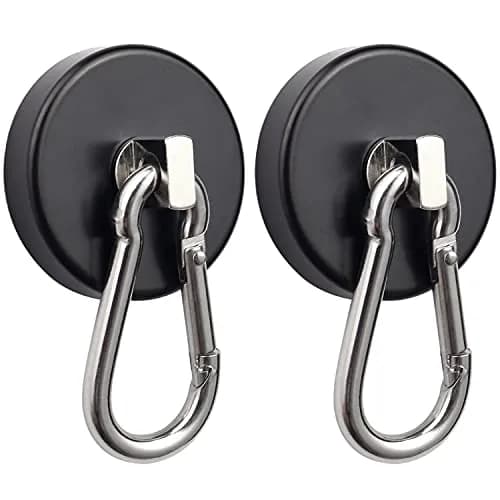 WELLZEER Heavy Duty Magnetic Hooks 170lbs Black 2-Pack | Swiveling Carabiner for Industrial Garages & Kitchens thumbnail 2