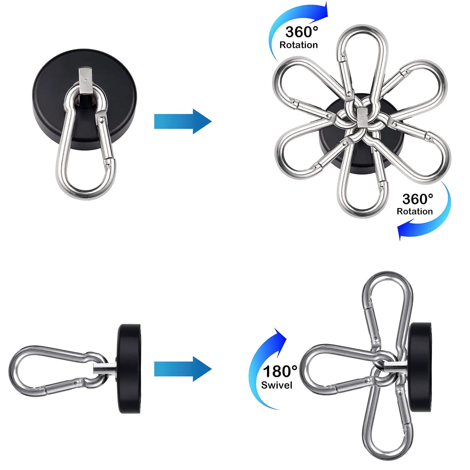 WELLZEER Heavy Duty Magnetic Hooks 170lbs Black 2-Pack | Swiveling Carabiner for Industrial Garages & Kitchens - view 3