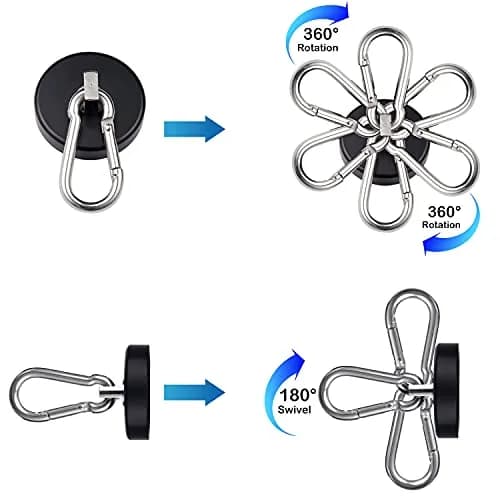 WELLZEER Heavy Duty Magnetic Hooks 170lbs Black 2-Pack | Swiveling Carabiner for Industrial Garages & Kitchens thumbnail 3