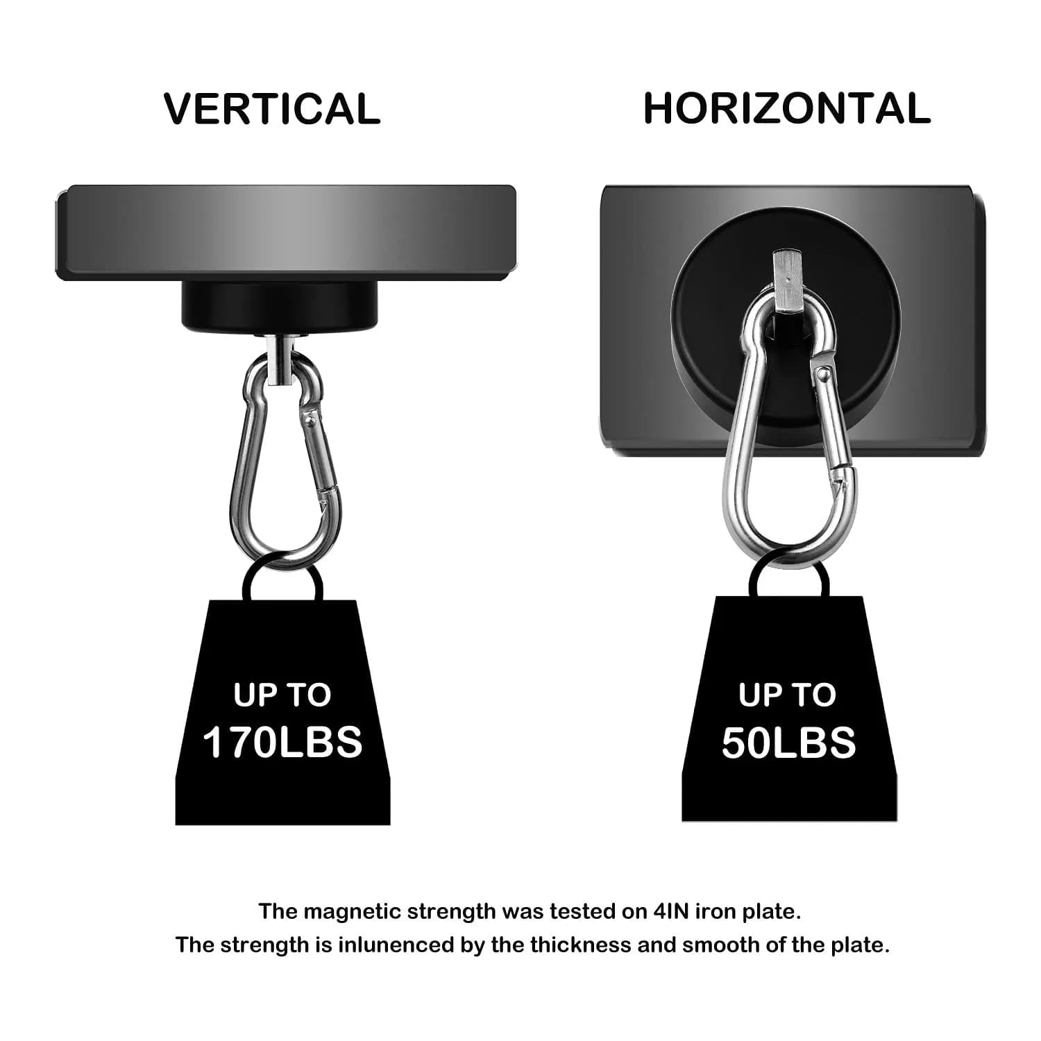 WELLZEER Heavy Duty Magnetic Hooks 170lbs Black 2-Pack | Swiveling Carabiner for Industrial Garages & Kitchens - view 4