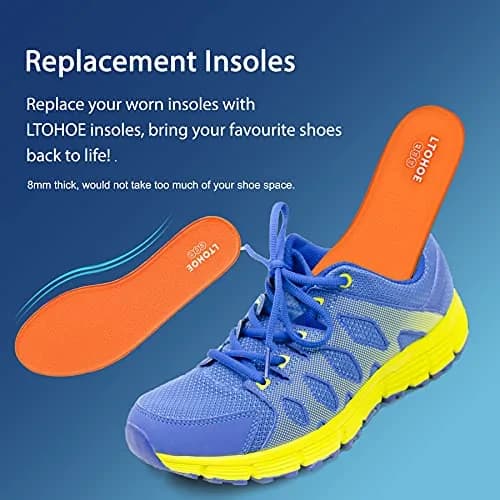 LTOHOE Memory Foam Insoles for Men | Replacement Shoe Inserts for Running & Hiking, 8mm Orange US 8 thumbnail 5