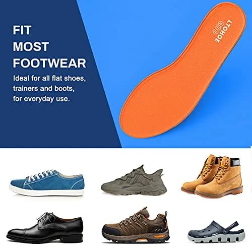 LTOHOE Memory Foam Insoles for Men | Replacement Shoe Inserts for Running & Hiking, 8mm Orange US 8 thumbnail 6