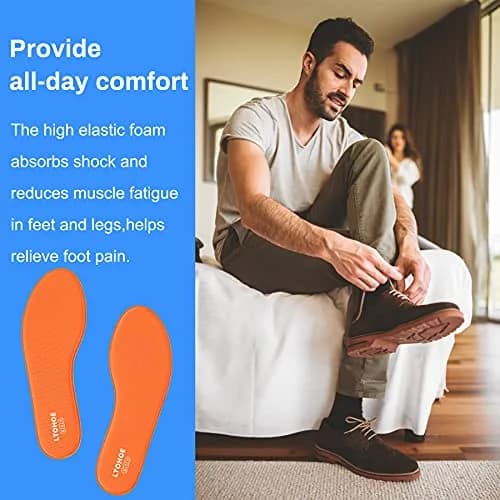 LTOHOE Memory Foam Insoles for Men | Replacement Shoe Inserts for Running & Hiking, 8mm Orange US 8 thumbnail 3