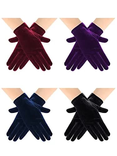 Geyoga 4 Pairs Women Short Velvet Gloves | Elegant Opera & Party Wear thumbnail 1