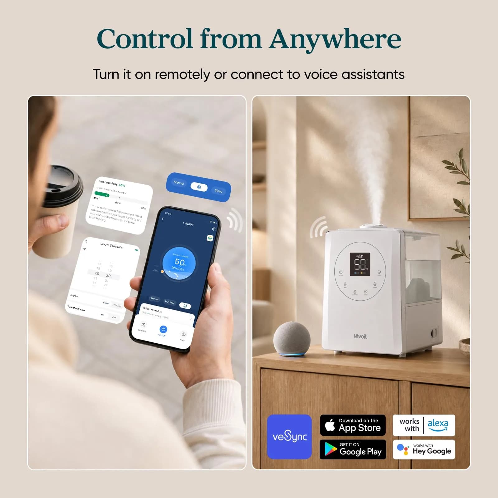 Levoit Smart Hybrid Ultrasonic Humidifier 6L (0.4 Gallons) | Cool & Warm Mist for Large Rooms up to 753 sq ft - view 7