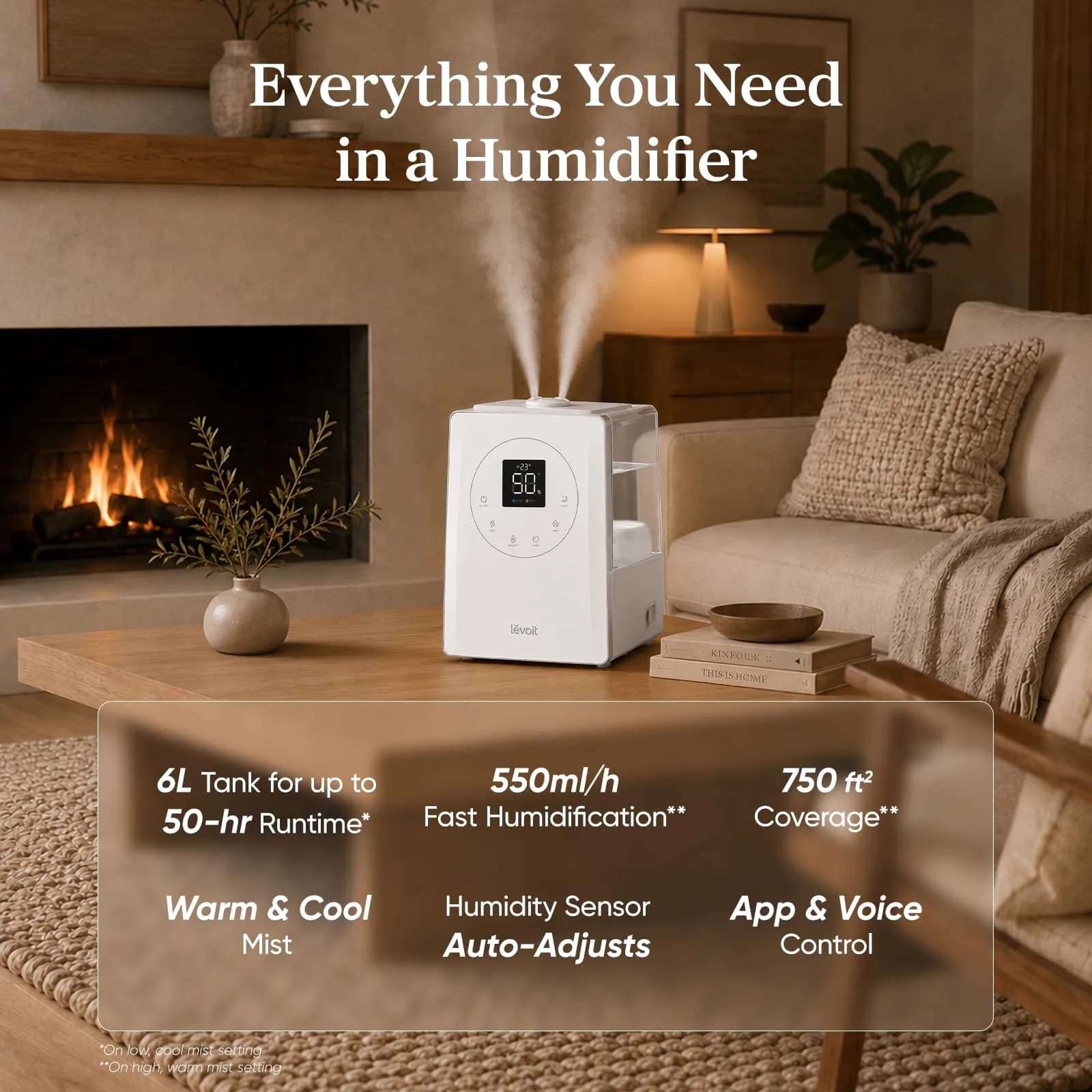 Levoit Smart Hybrid Ultrasonic Humidifier 6L (0.4 Gallons) | Cool & Warm Mist for Large Rooms up to 753 sq ft - view 2