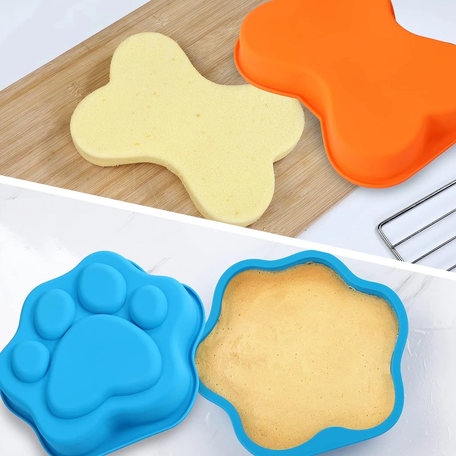 wooyaya Silicone Dog Bone & Paw Cake Pans, 8 Inch (20.32 cm) - Set of 2 - view 5