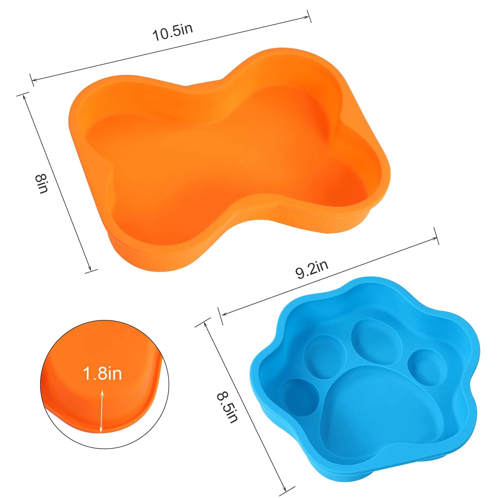 wooyaya Silicone Dog Bone & Paw Cake Pans, 8 Inch (20.32 cm) - Set of 2 - view 2
