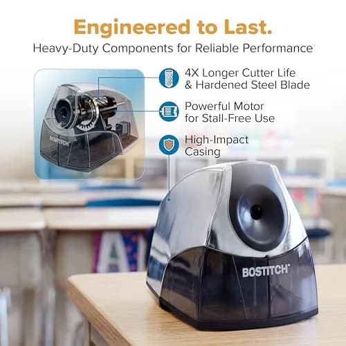 Bostitch Office Electric Pencil Sharpener Heavy-Duty Stall-Free Motor Chrome | Classroom & Desk Use thumbnail 5