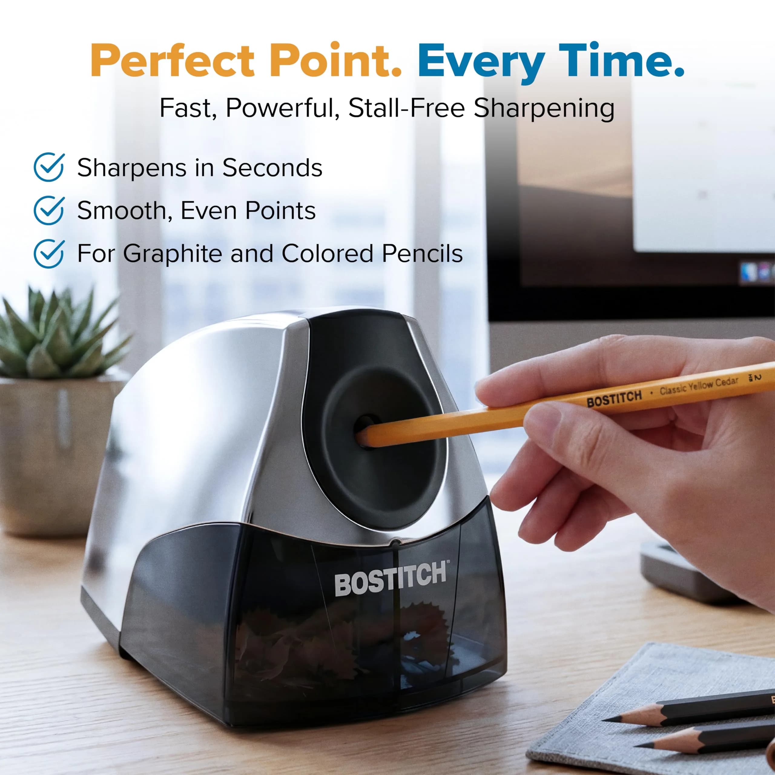 Bostitch Heavy Duty Electric Pencil Sharpener, Chrome - Stall-Free Motor for Classroom & Desk - view 4