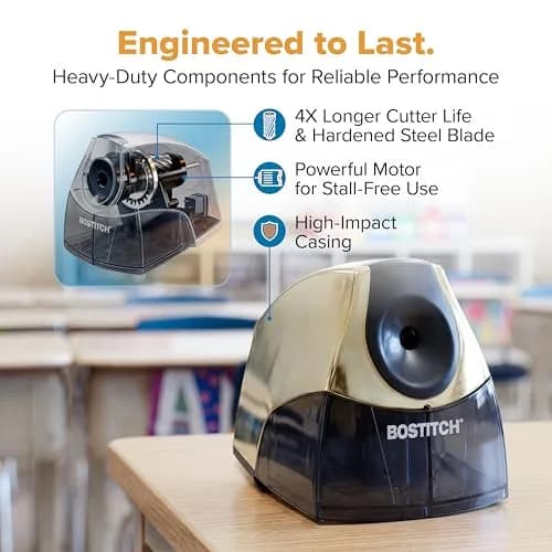 Bostitch Office Electric Pencil Sharpener Gold Chrome | Heavy-Duty Stall-Free Motor, High-Capacity Shavings Tray thumbnail 5