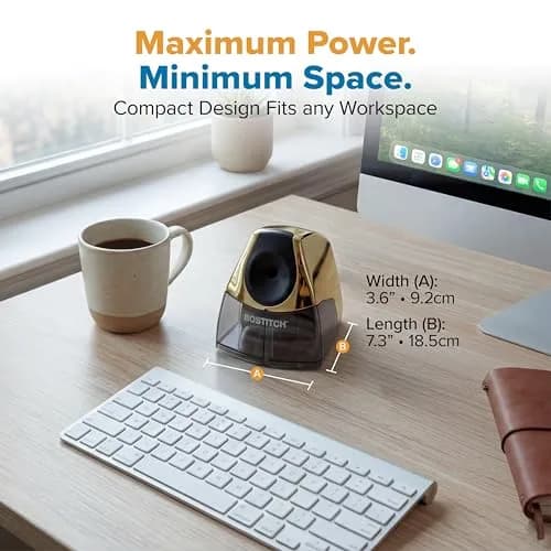 Bostitch Office Electric Pencil Sharpener Gold Chrome | Heavy-Duty Stall-Free Motor, High-Capacity Shavings Tray thumbnail 6