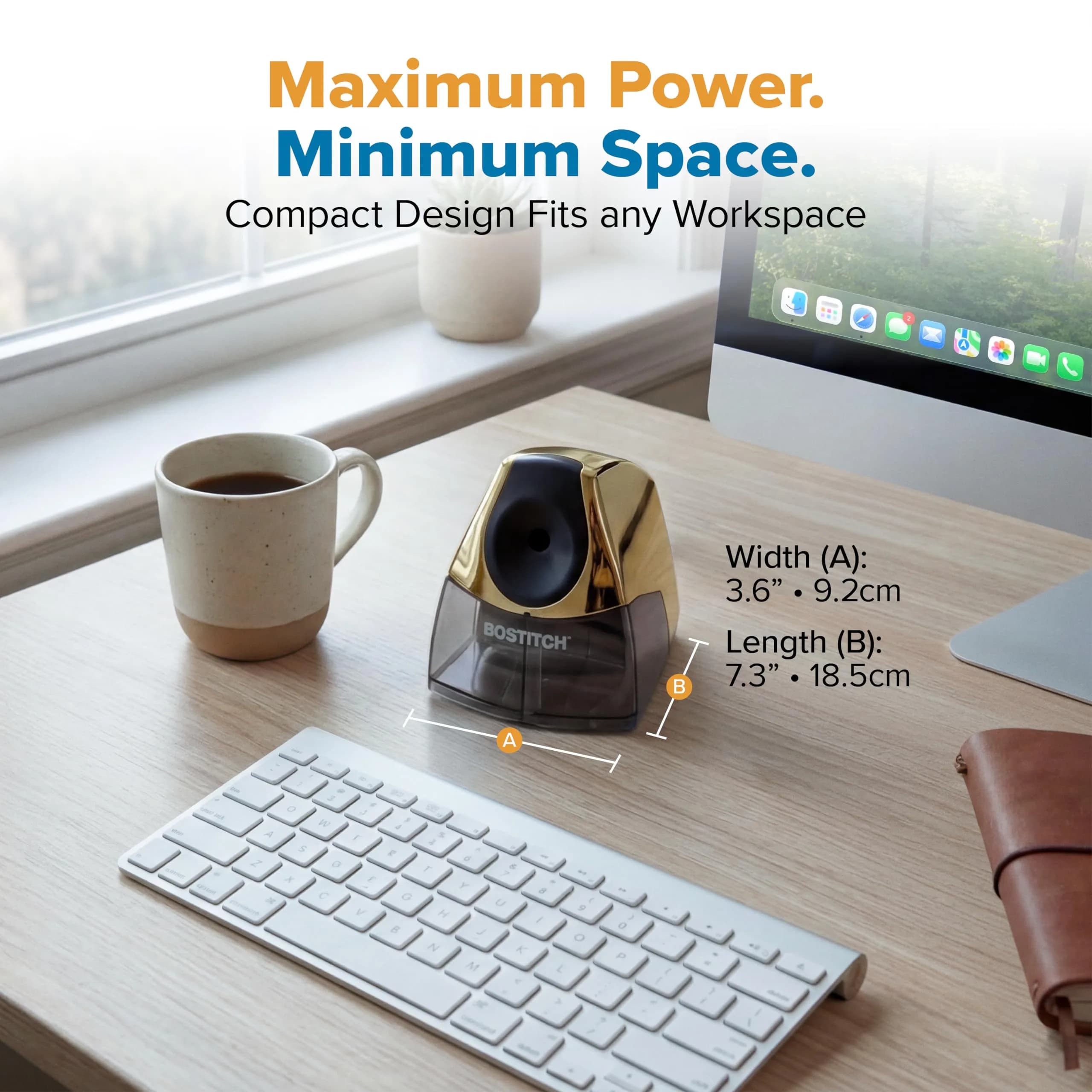 Bostitch Office Electric Pencil Sharpener Gold Chrome | Heavy-Duty Stall-Free Motor, High-Capacity Shavings Tray - view 6