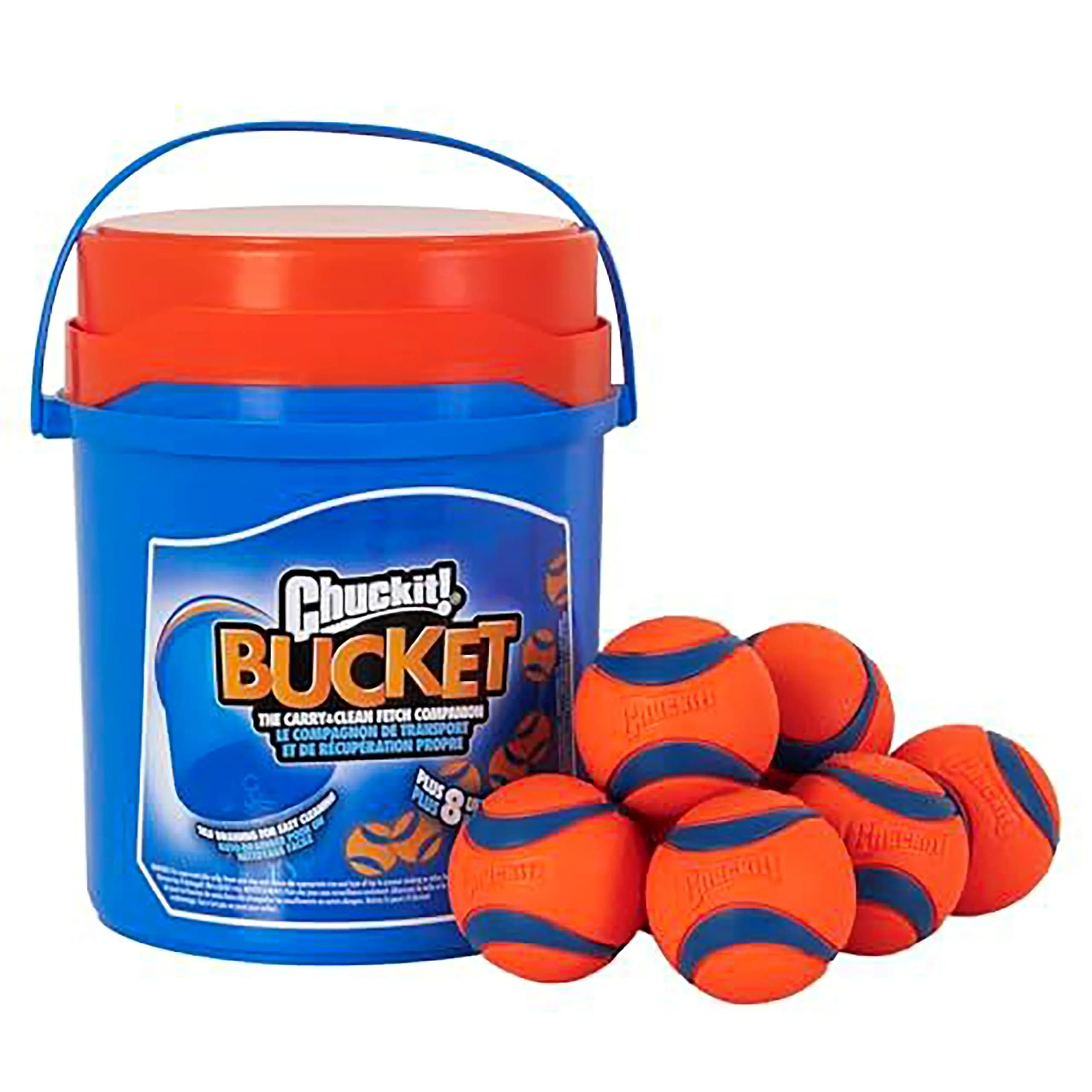 Chuckit! Ultra Ball Dog Toy 8-Pack with Bucket - Medium (6.4 cm) | Durable Rubber Fetch Balls for Dogs 20-60 lbs