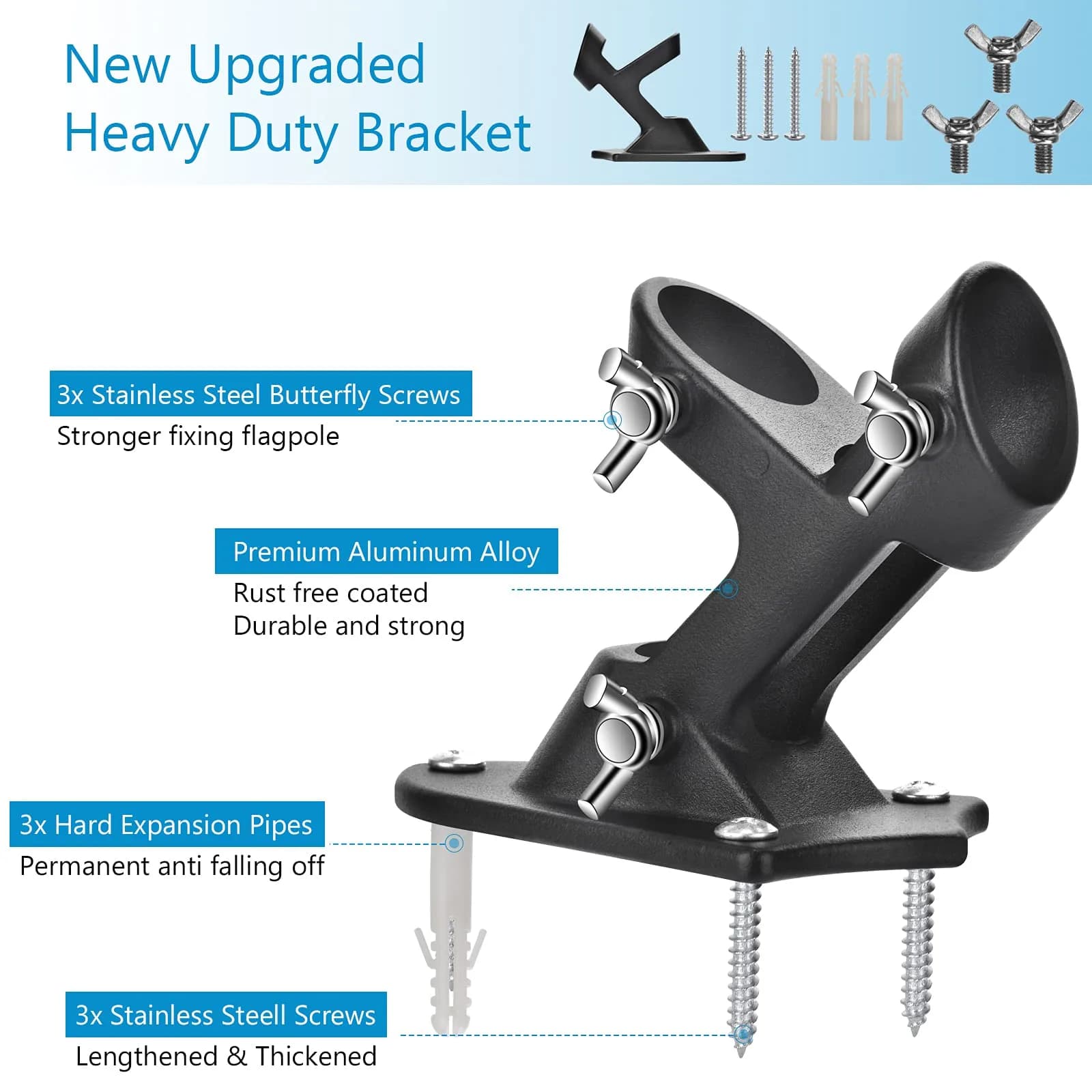 Haoridul Heavy Duty Flag Pole Holder Mount 1" Inner Diameter (Matte Black, 2-Pack) | Rust-Free Aluminum Bracket for Exterior House - view 2