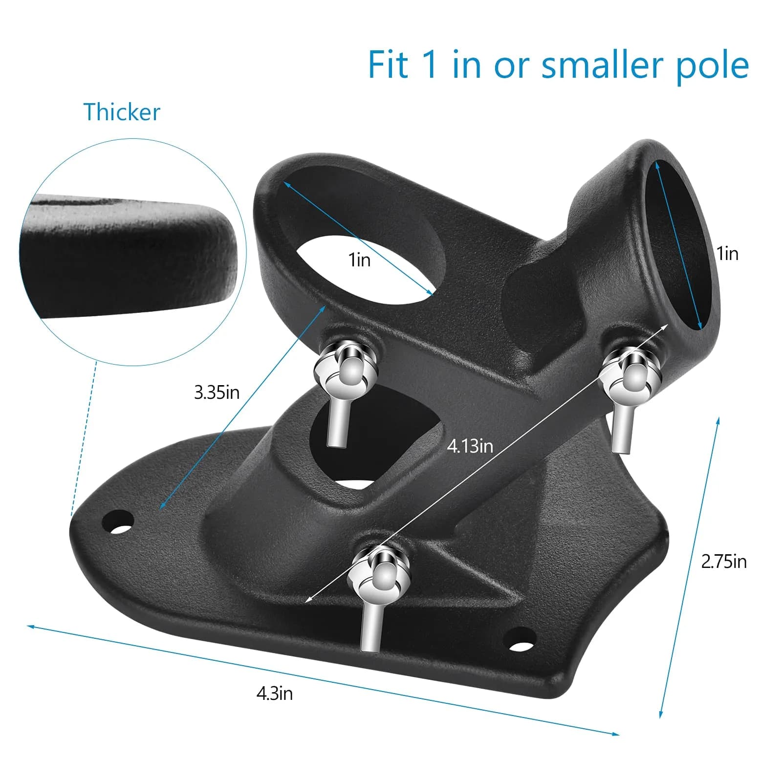 Haoridul Heavy Duty Flag Pole Holder Mount 1" Inner Diameter (Matte Black, 2-Pack) | Rust-Free Aluminum Bracket for Exterior House - view 4