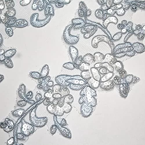 SUNMOVE Sky Blue Sequin Lace Applique Pair 25cm x 10cm | Bridal DIY Craft Motif thumbnail 4