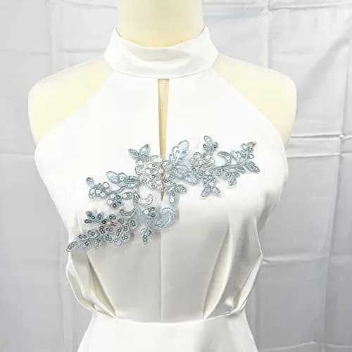 SUNMOVE Sky Blue Sequin Lace Applique Pair 25cm x 10cm | Bridal DIY Craft Motif thumbnail 5