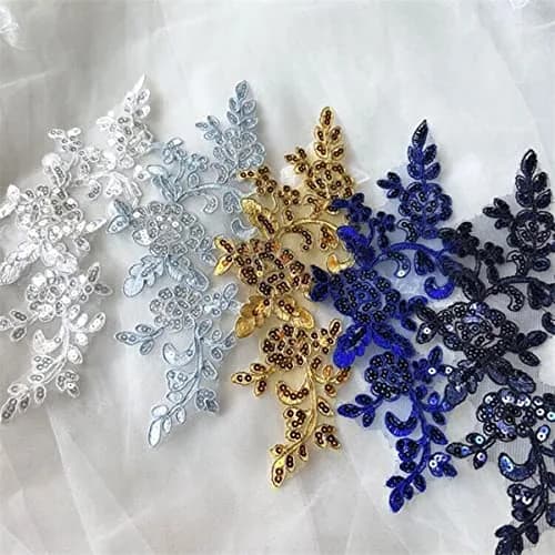 SUNMOVE Sky Blue Sequin Lace Applique Pair 25cm x 10cm | Bridal DIY Craft Motif thumbnail 6