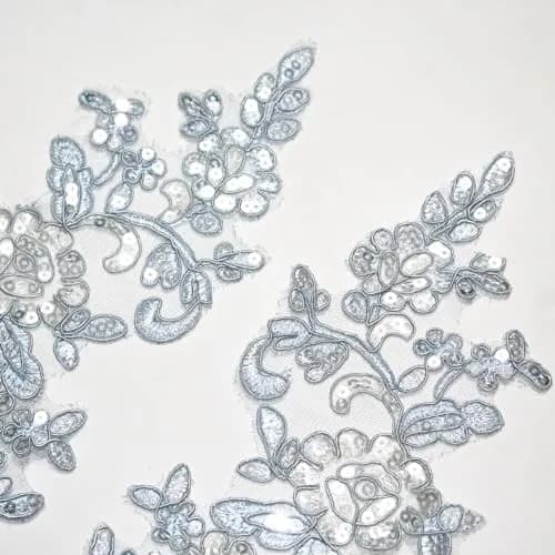 SUNMOVE Sky Blue Sequin Lace Applique Pair 25cm x 10cm | Bridal DIY Craft Motif thumbnail 7
