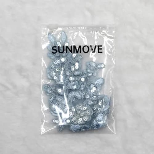 SUNMOVE Sky Blue Sequin Lace Applique Pair 25cm x 10cm | Bridal DIY Craft Motif thumbnail 8