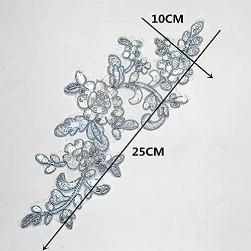 SUNMOVE Sky Blue Sequin Lace Applique Pair 25cm x 10cm | Bridal DIY Craft Motif thumbnail 3