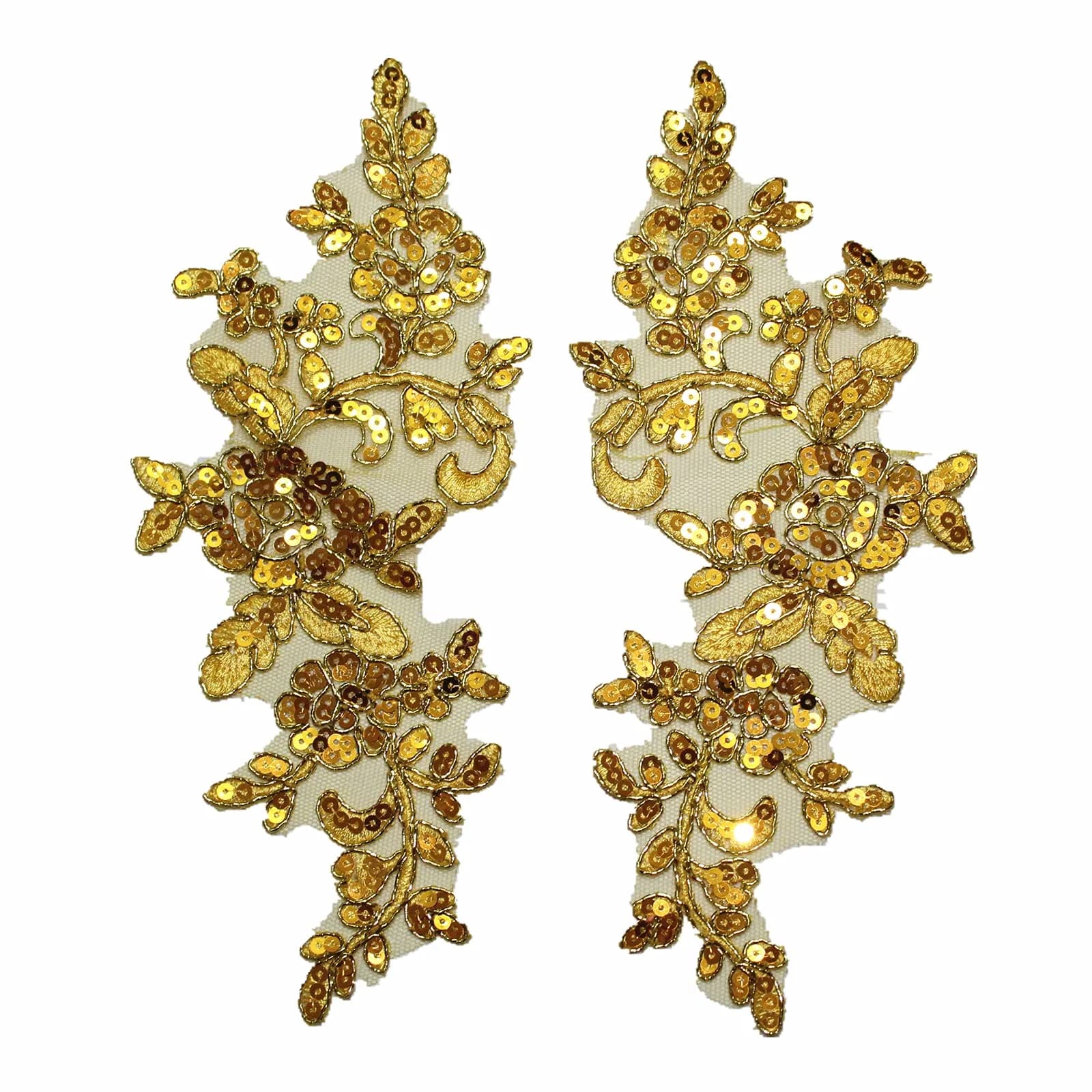 SUNMOVE Gold Fabric Applique Patch 25cm x 10cm | Floral Sequin Embroidery for Bridal & Party Wear - main product image