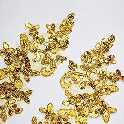 SUNMOVE Gold Fabric Applique Patch 25cm x 10cm | Floral Sequin Embroidery for Bridal & Party Wear thumbnail 6