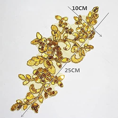 SUNMOVE Gold Fabric Applique Patch 25cm x 10cm | Floral Sequin Embroidery for Bridal & Party Wear thumbnail 2