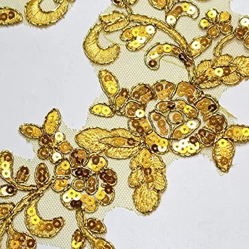 SUNMOVE Gold Fabric Applique Patch 25cm x 10cm | Floral Sequin Embroidery for Bridal & Party Wear thumbnail 3