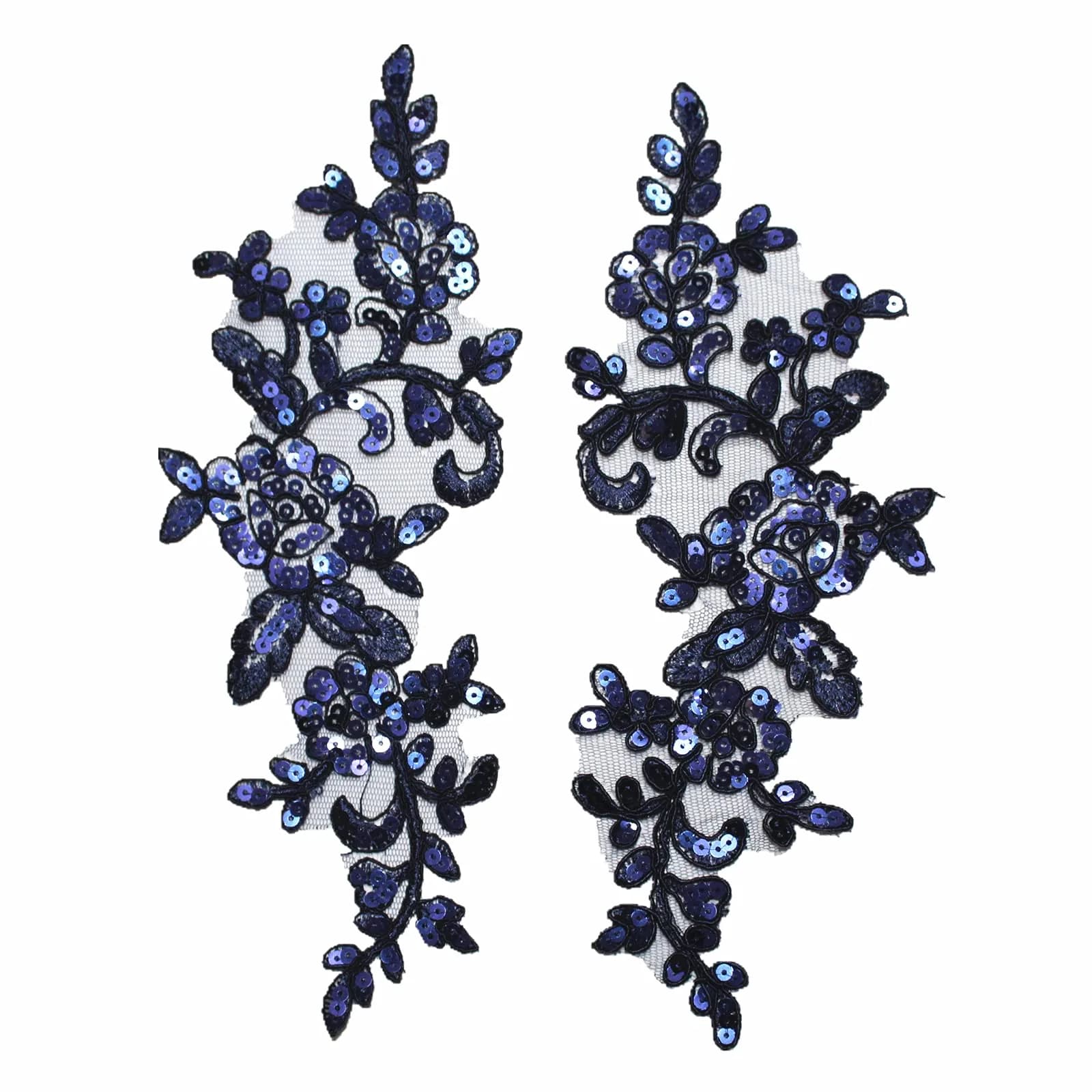 SUNMOVE Navy Sequin Lace Applique Pair 25cm x 10cm (9.84" x 3.93") | Bridal DIY Craft Embellishment