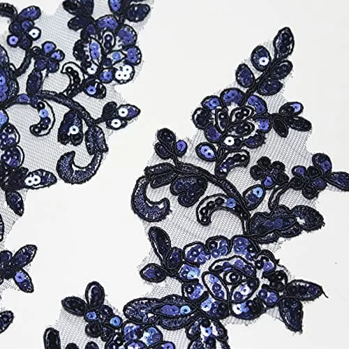 SUNMOVE Navy Sequin Lace Applique Pair 25cm x 10cm (9.84" x 3.93") | Bridal DIY Craft Embellishment thumbnail 4