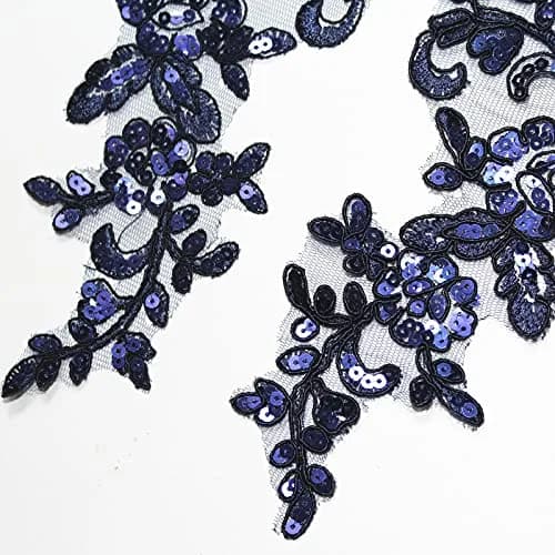 SUNMOVE Navy Sequin Lace Applique Pair 25cm x 10cm (9.84" x 3.93") | Bridal DIY Craft Embellishment thumbnail 5